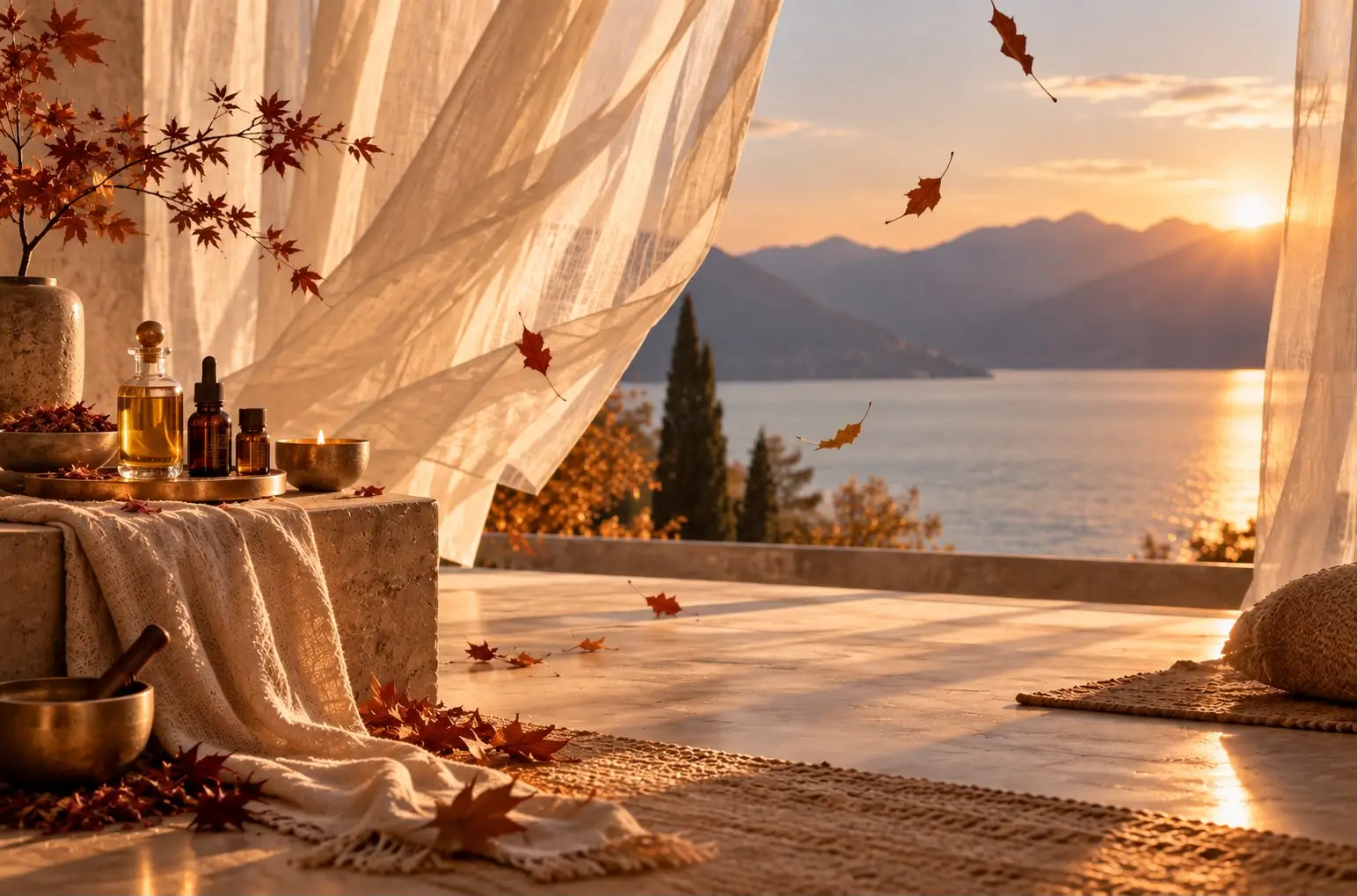 Tramonto sereno sul Lago di Garda d'autunno