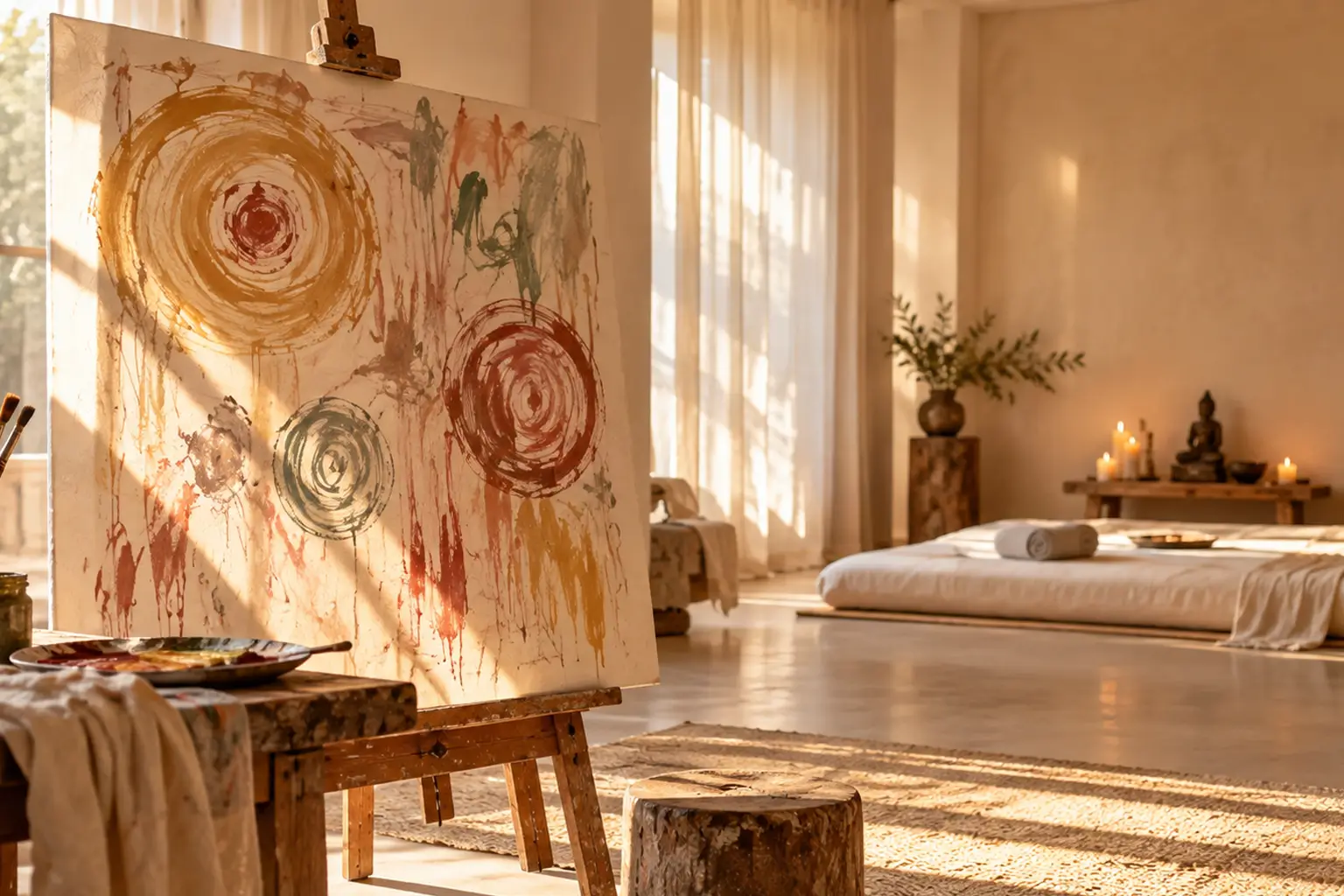 Spazio artistico luminoso e rilassante.