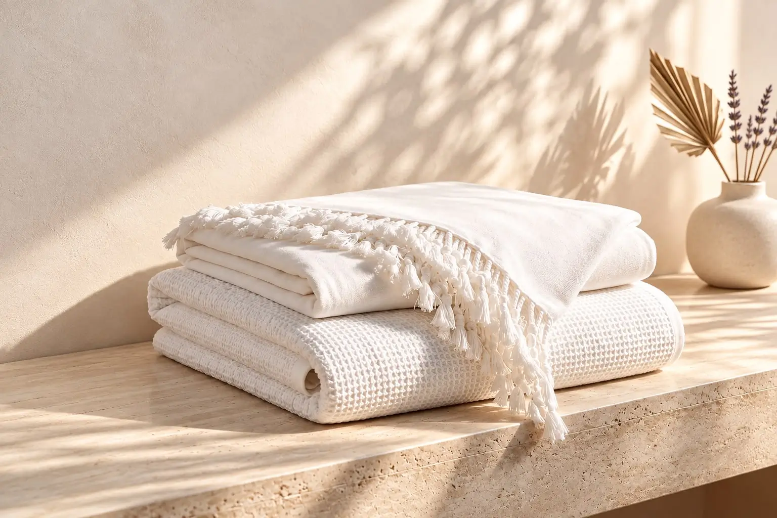 Coperte bianche su un tavolo